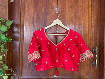 Pure Silk Red Hand Embroidery Blouse