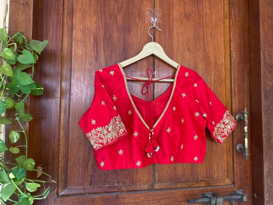 Pure Silk Red Hand Embroidery Blouse