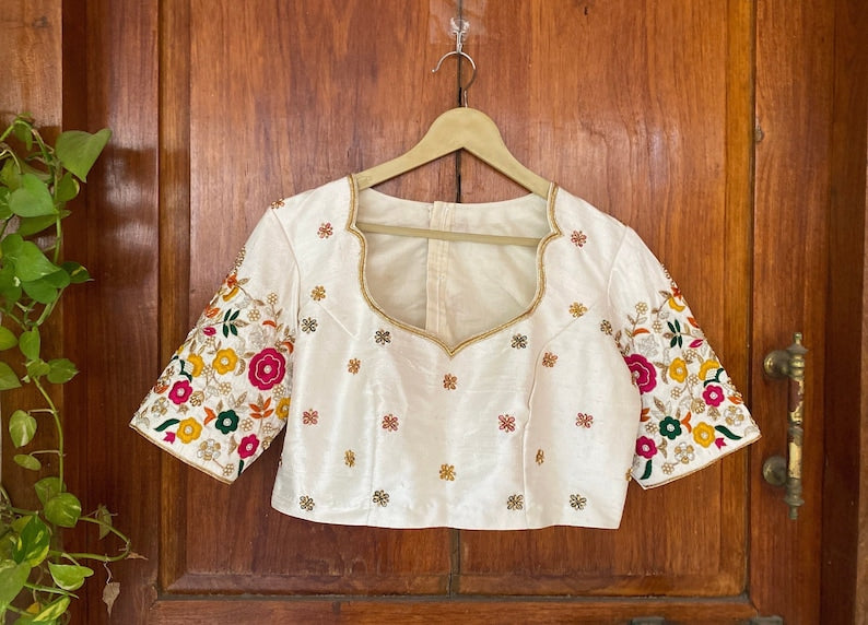 Pure Silk Multi Colour Hand Embroidery Blouse