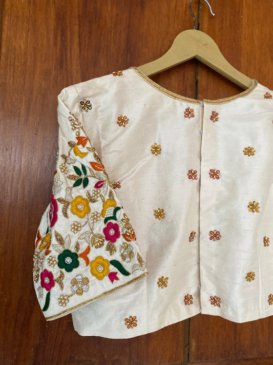 Pure Silk Multi Colour Hand Embroidery Blouse