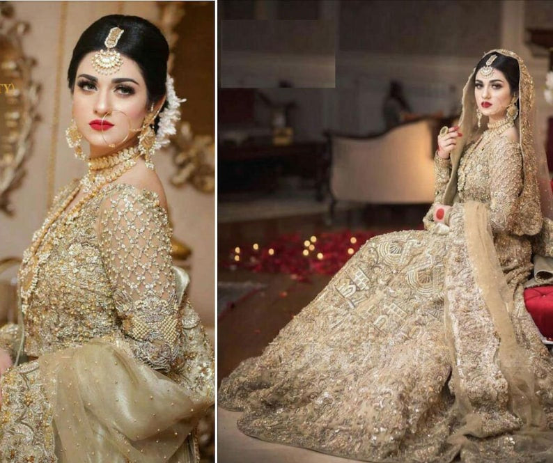 Golden Bridal Anarkali Lehenga