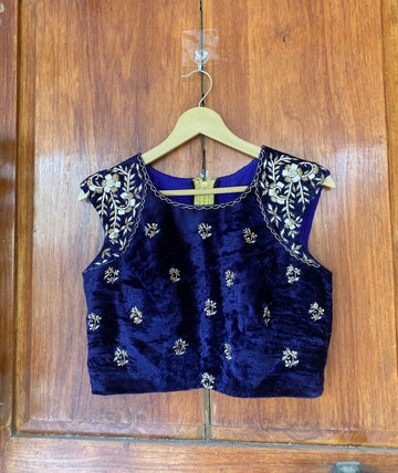 Blue Velvet Hand Embroidery Blouse