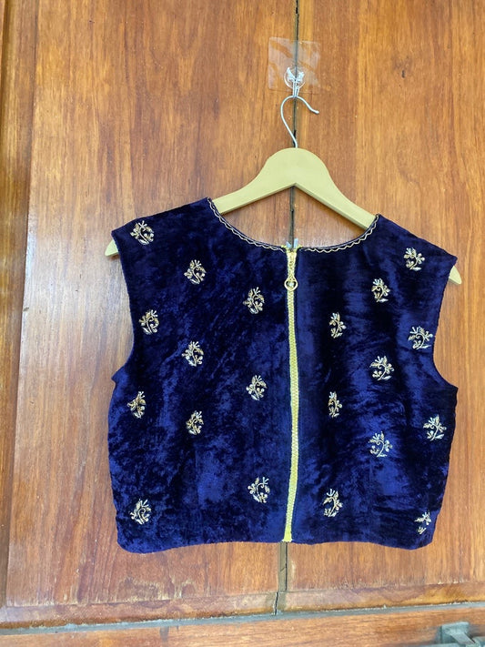 Blue Velvet Hand Embroidery Blouse