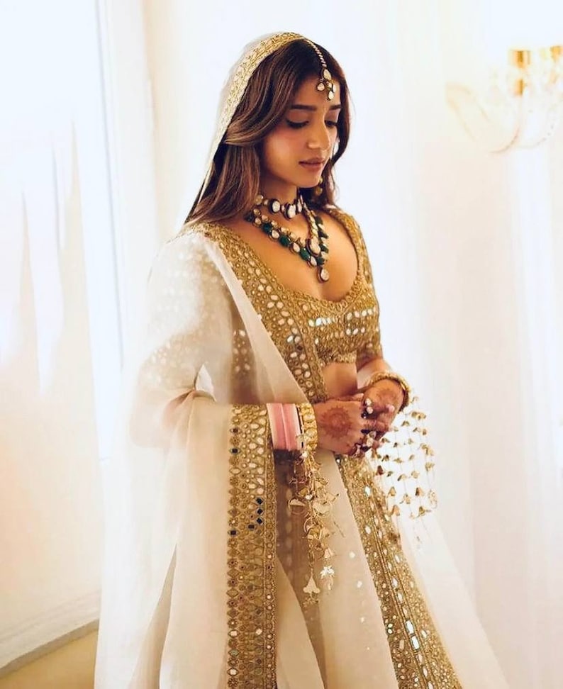 Super Satin Silk Embroidered Foil Mirror Work Flare Lehenga Choli