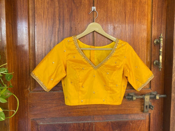 Yellow silk hand embroidery blouse