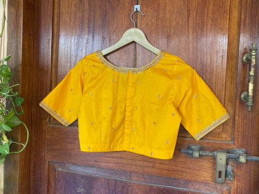 Yellow silk hand embroidery blouse