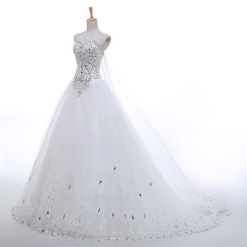 Luxury Pearls a Line Shiny Wedding Gown Sweetheart Corset Wedding Dress