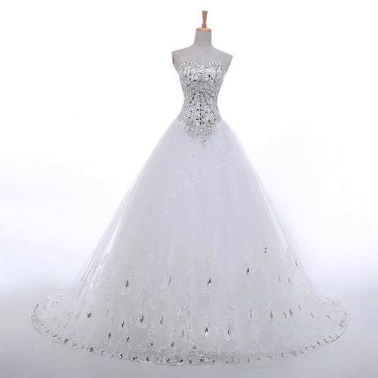Luxury Pearls a Line Shiny Wedding Gown Sweetheart Corset Wedding Dress