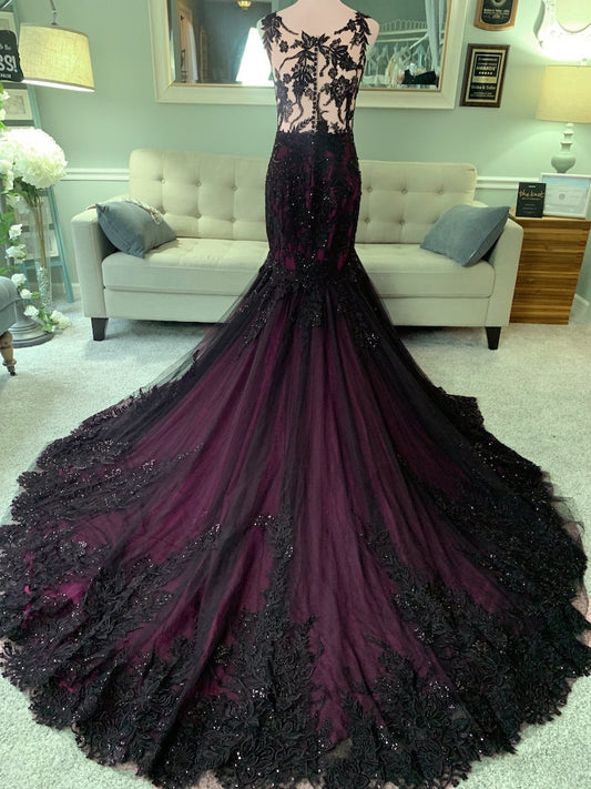 Olivia Black and Purple Wedding Dress with Cape