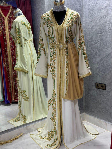 White And Gold Royal Caftan for Women