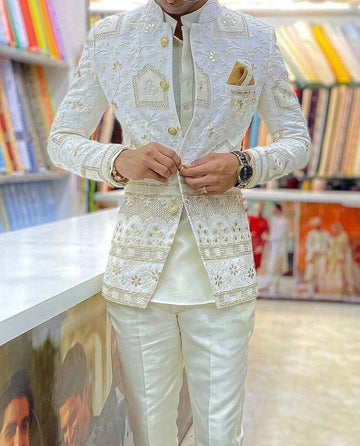 Cream Embroidered Jodhpuri Suit, Mens Bandgala Gala Suit, Men wedding Suit, Boys Suit, Two Piece Suit, Groom Suit, African Men Wedding Suit