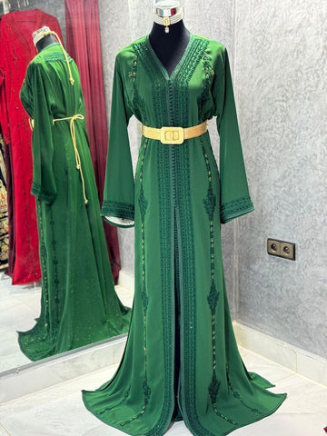 Green Authentic Moroccan Caftan Dress