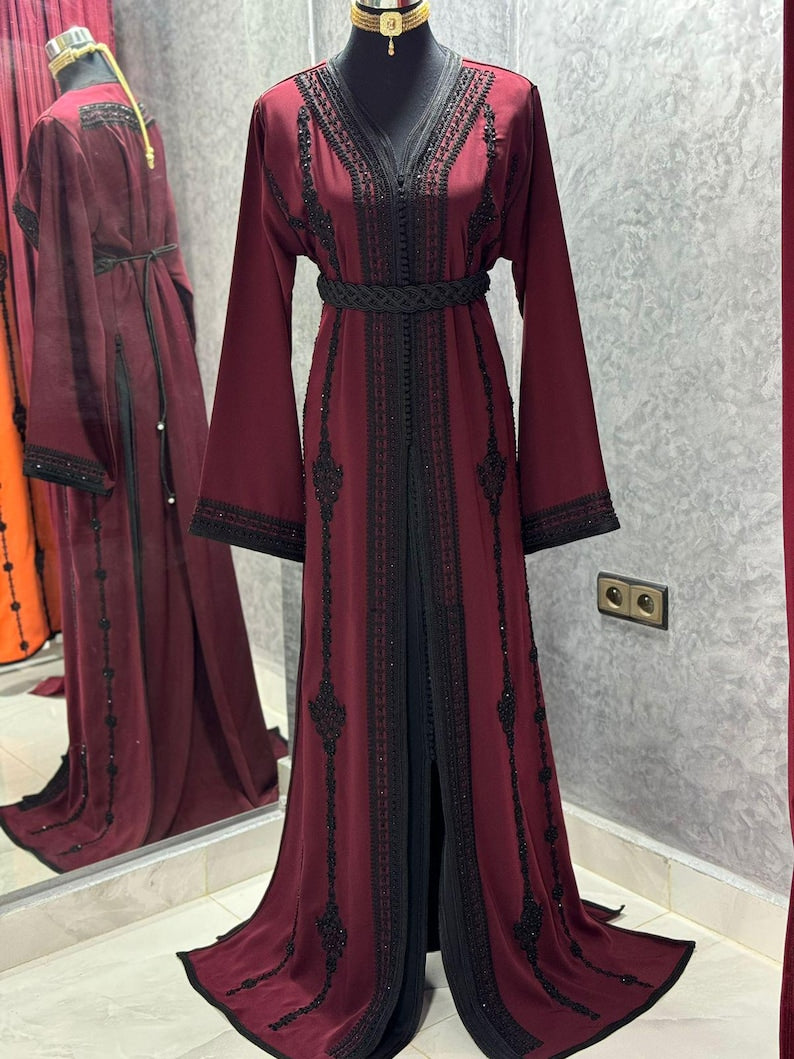 Maroon Authentic Moroccan Caftan Dress