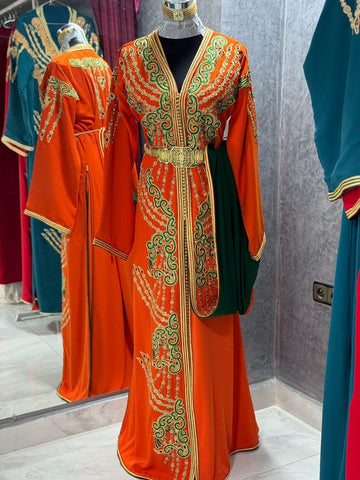 Moroccan Caftan Dress Orange Colour
