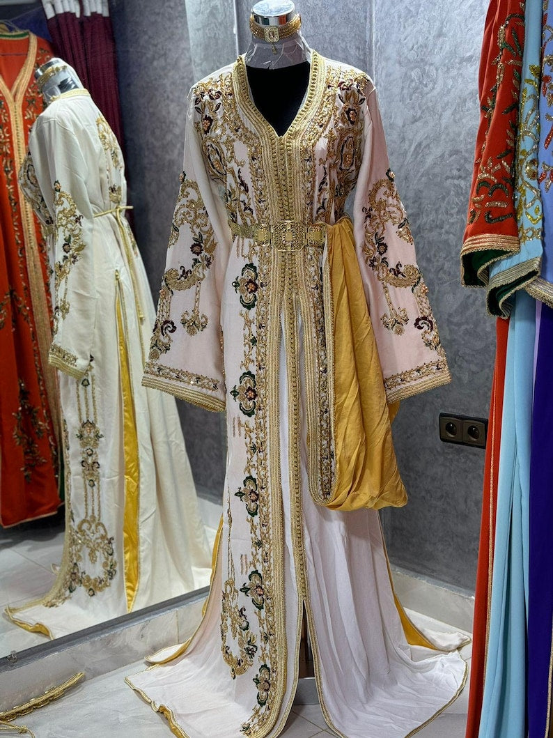 White And Yellow Royal Caftan for Women