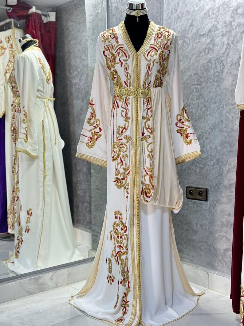 Moroccan silk Handmade Embroidered Wedding Dress