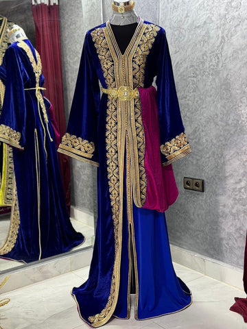 Moroccan Royal Maroon and Blue Caftan