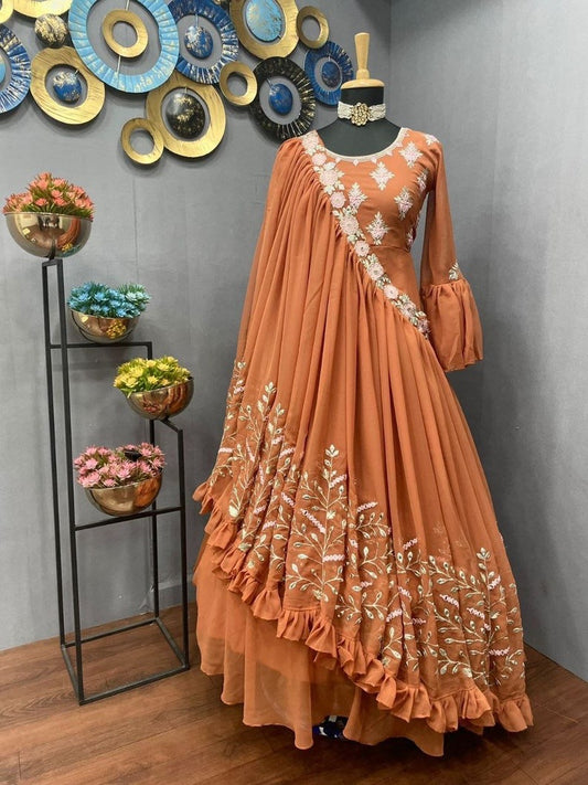 Embroidered Princess Fashion Presents Gown, 3/4th Sleeves