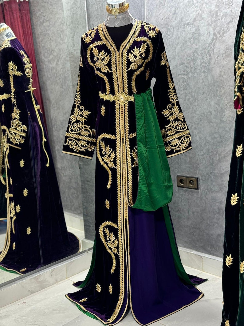 Moroccan Embroidered Green Caftan