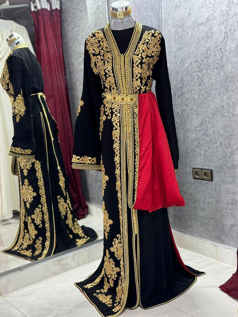 Black Moroccan Embroidered Caftan