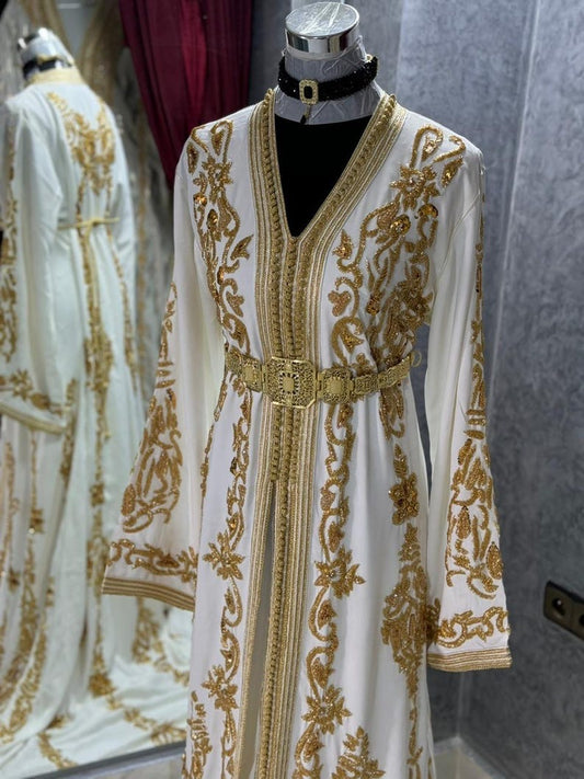 Elegant White Moroccan Caftan Dress