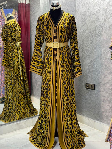 Moroccan Silk Black Embroidered Caftan