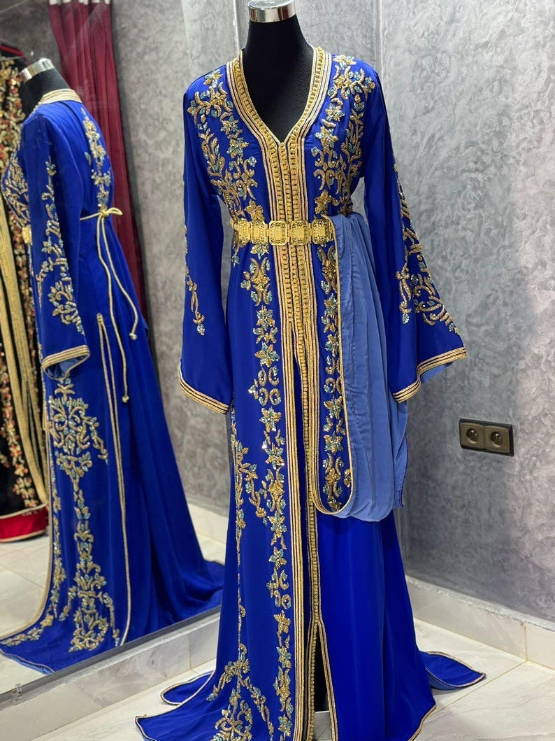 Authentic Moroccan Royal Blue Caftan Dress