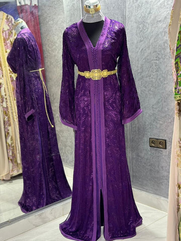 Moroccan Purple Silk Embroidered Caftan
