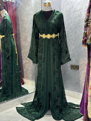 Moroccan Caftan Dark Green Dress