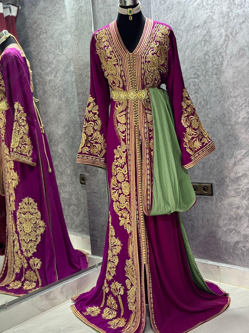 Moroccan Silk Purple Embroidered Caftan