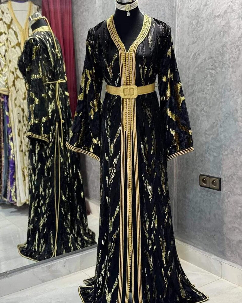 Royal Black and Gold Moroccan Caftan