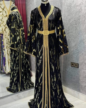 Royal Black and Gold Moroccan Caftan