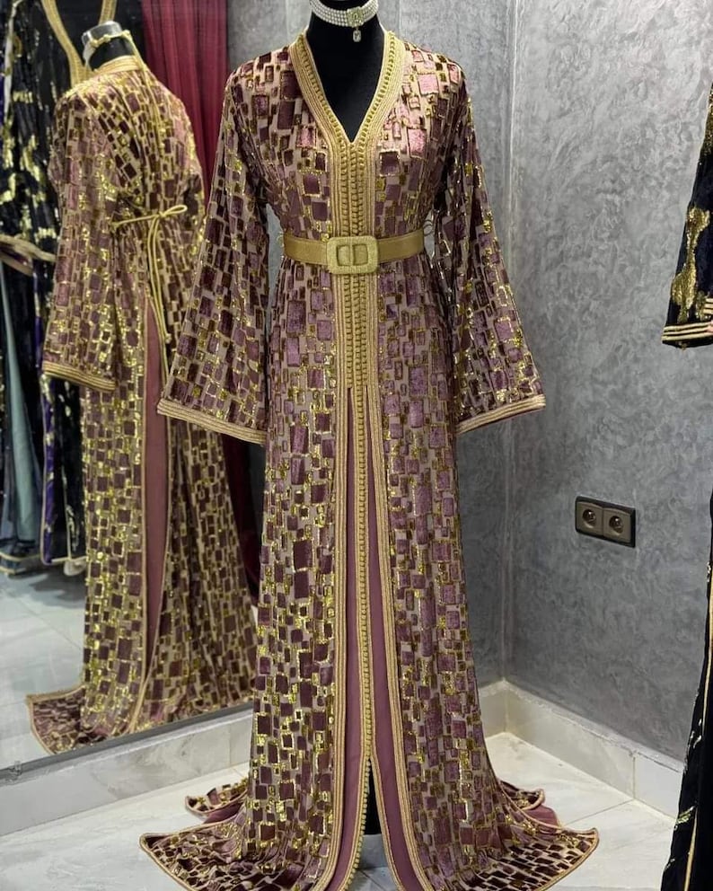 Moroccan Silk Black and Gold Embroidered Caftan