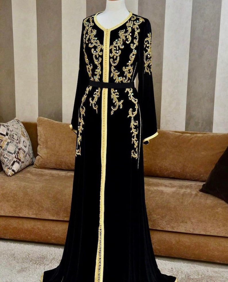 Moroccan Luxurious Black Velvet Caftan