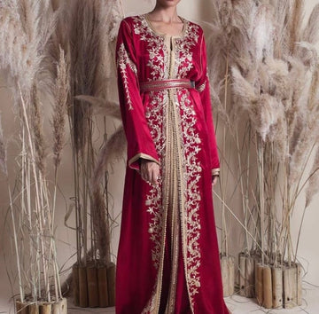 Red Moroccan Embroidered Caftan Two pieces