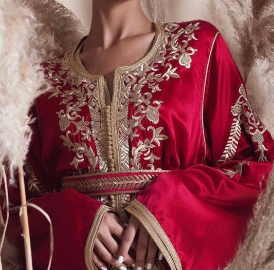 Red Moroccan Embroidered Caftan Two pieces