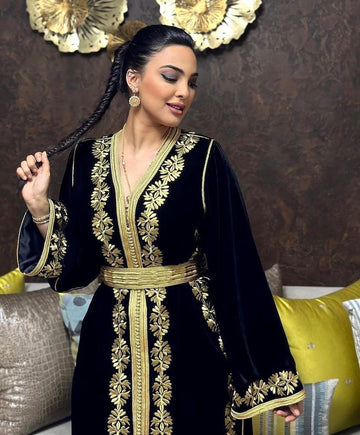 Black Velvet Embroidered Caftan