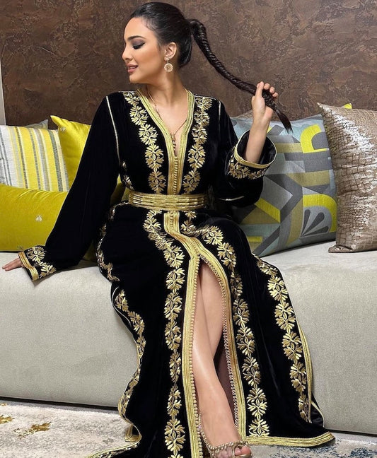 Black Velvet Embroidered Caftan