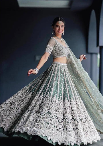 Gorgeous Grey Color Festive Wear Sequence Work Designer Net Lehenga Choli