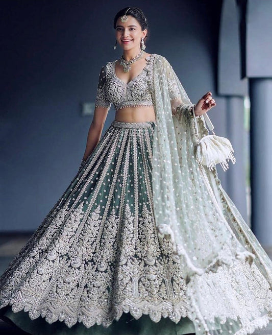 Gorgeous Grey Color Festive Wear Sequence Work Designer Net Lehenga Choli