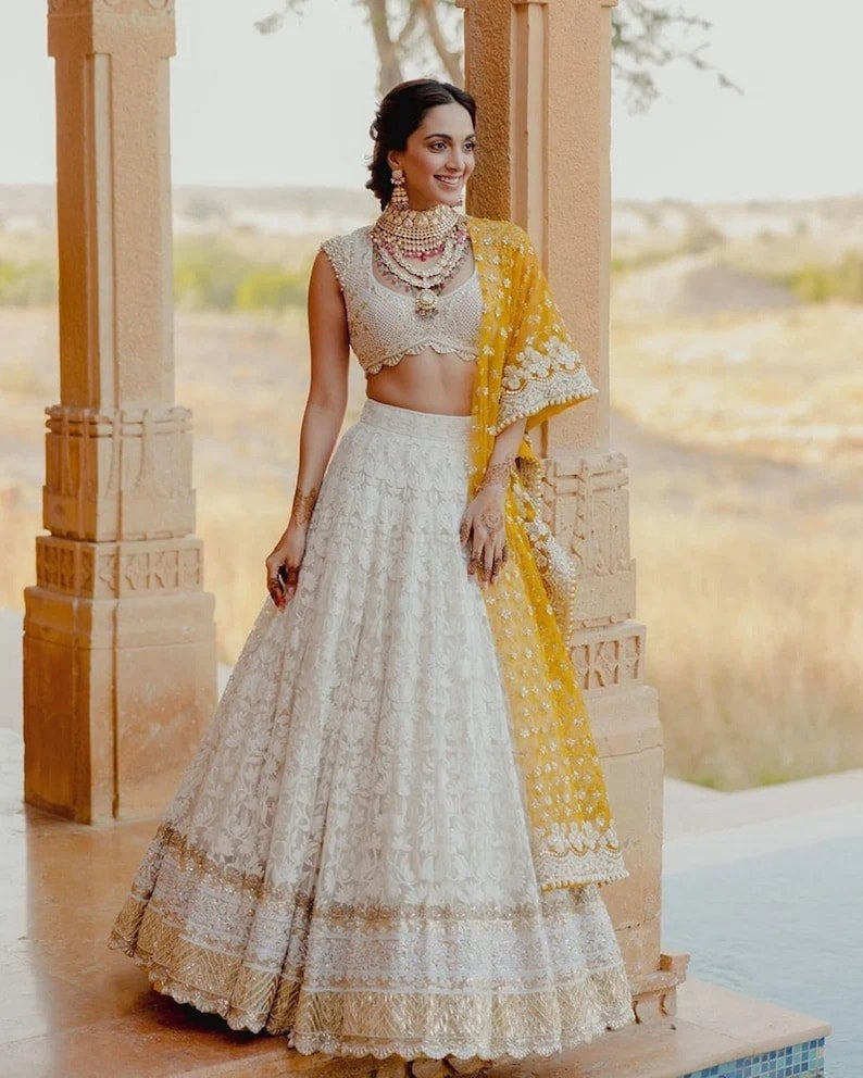White Embroidered Georgette Bridal Lehenga Choli