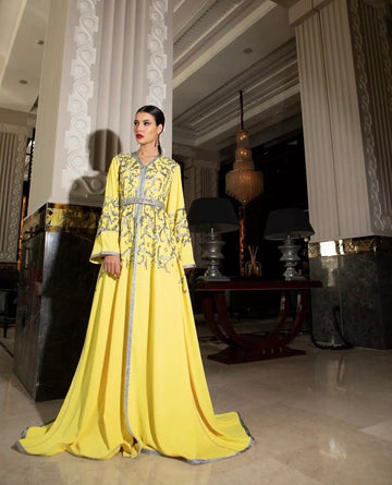 Moroccan Gorgeous Yellow Caftan Two Pieces
