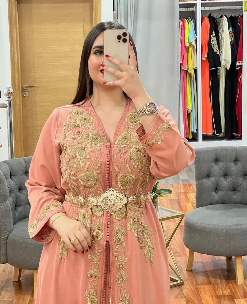 Moroccan Embroidered & Hand Beaded Caftan Two Pieces