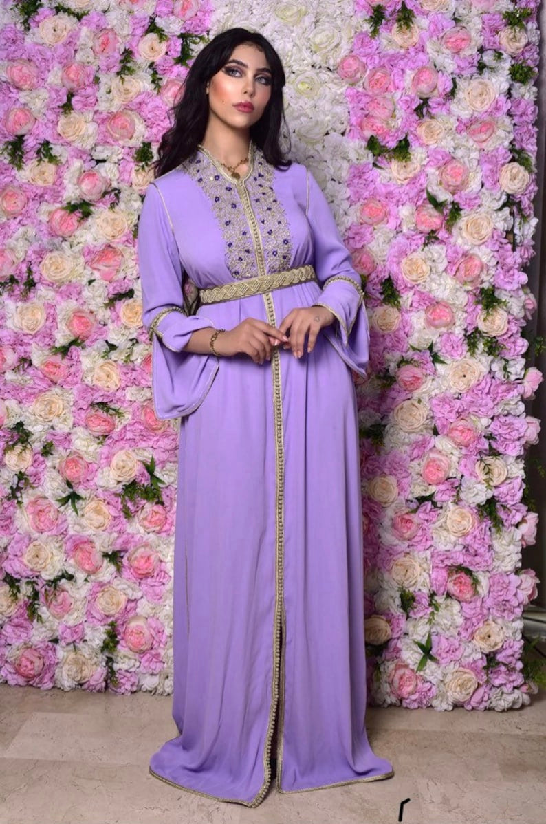 Purple Moroccan Embroidered Caftan