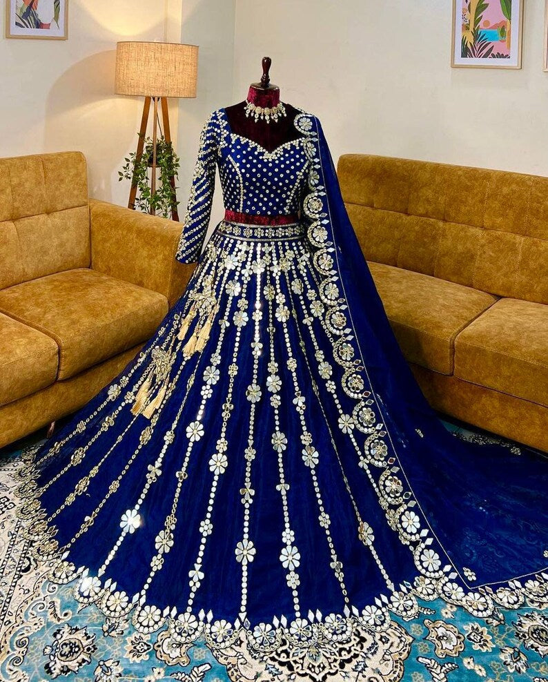 Radiant Blue Fox Georgette Lehenga with Sequins Embroidery