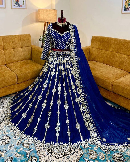 Radiant Blue Fox Georgette Lehenga with Sequins Embroidery