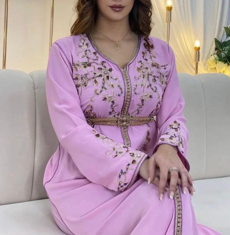 Pink Moroccan Hand Beaded & Embroidered Caftan