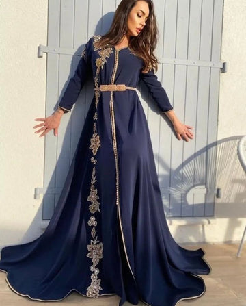 Blue Moroccan Hand Beaded & Embroidered Caftan