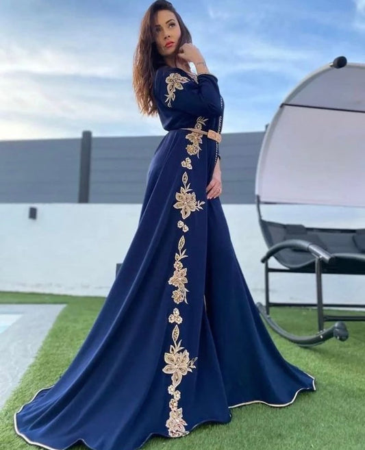 Blue Moroccan Hand Beaded & Embroidered Caftan