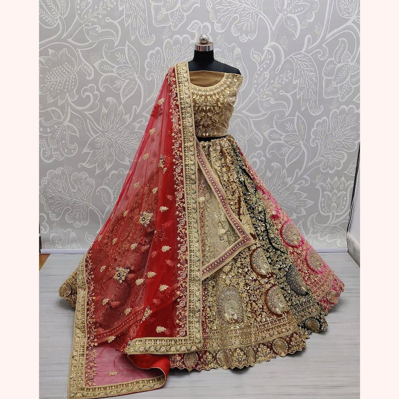 Indian Wedding Designer Bridal Velvet Lehenga Choli